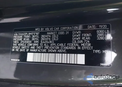 2021 Volvo Xc90 T6 Inscription 7 Passenger из США, поврежденный, VIN YV4A22PLXM1717187